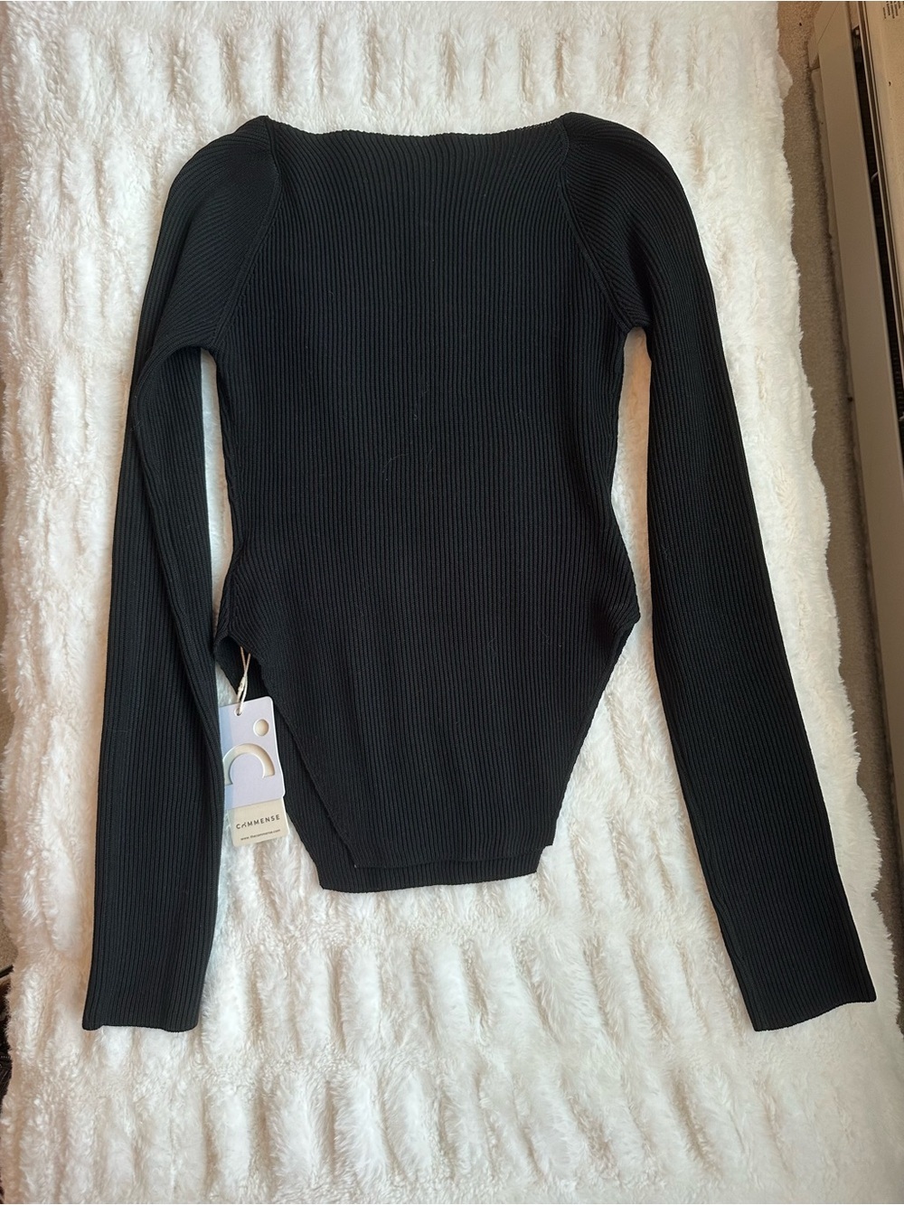 NWT Commense Sweetheart Long Sleeve Knit Top in Black Size M - Picture 4 of 5